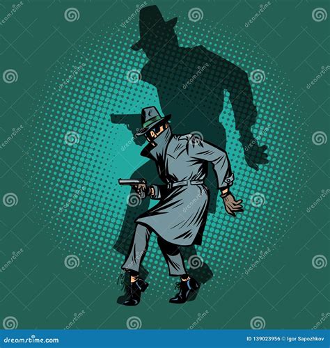 Shadow Noir. Detective Spy Man with Gun Pose Stock Vector - Illustration of menace, gangster ...