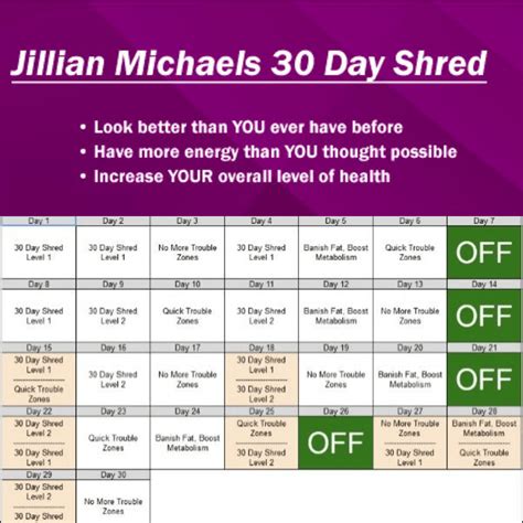 All About the 30 Day Shred Calendar - fit2shine