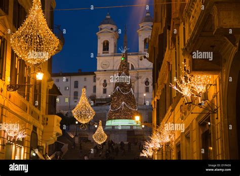 Via Condotti Rome Italy Christmas decorations lights street Stock Photo - Alamy