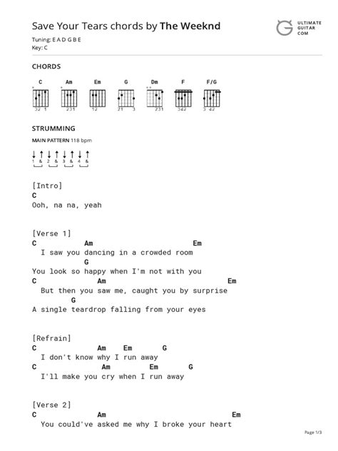 Save Your Tears Chords by The Weekndtabs at Ultimate Guitar Archive ...