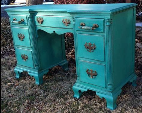 Vintage solid wood desk painted Tourquise. | Bright colored furniture, Colorful furniture ...