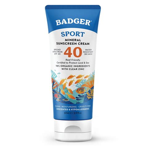 Badger Reef Safe Sunscreen, SPF 40 Sport Mineral Sunscreen with Zinc ...