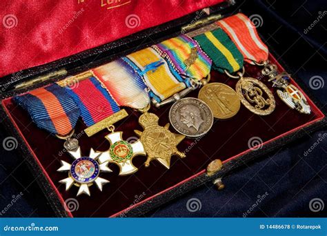 Box with English Vintage WWI Medals on Black Stock Photo - Image of ...