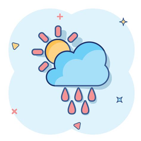 Vector cartoon weather forecast icon in comic style. Sun with clouds concept illustration ...