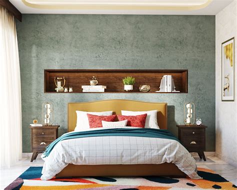 Textured Green Bedroom Wallpaper Design | Livspace