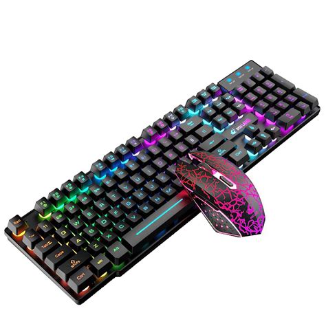 ViiTech USB Wireless Ergonomic Unique Backlit Mechanical Touch Gaming Keyboard Mouse Set ...