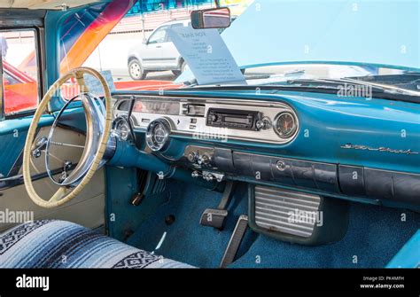 CONCORD, NC (USA) - September 7, 2018: Interior of a 1957 Pontiac on display at the Pennzoil ...