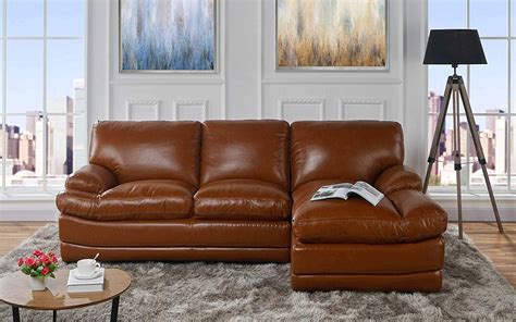 Leather Match Sectional Sofa, L-Shape Couch with Chaise Lounge (Right Chaise, Light Brown ...