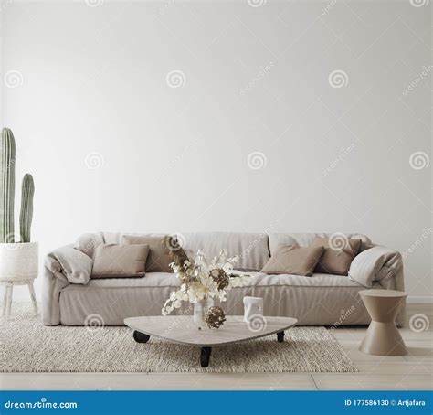 Mockup Poster in Modern Living Room Interior in Pastel Colors Stock ...