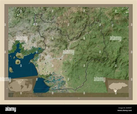 Choluteca, department of Honduras. High resolution satellite map. Locations of major cities of ...