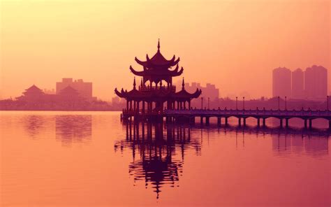 Lotus lake, Taiwan, Pagoda, Sunset HD wallpaper | Wallpaper Flare