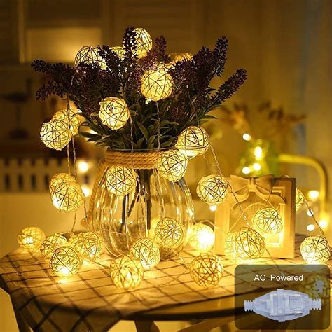 3.5meters 16 LEDs Globe Rattan Balls String Lights for Home Decoration ...