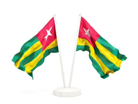 Two waving flags. Illustration of flag of Togo