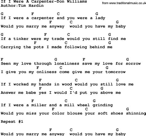 Country Music:If I Were A Carpenter-Don Williams Lyrics and Chords