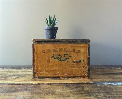 Vintage Wooden Japanese Tea Box with Tin Lining and Paper Advertising ...