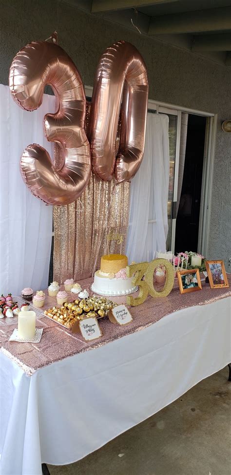 Rose Gold Cake Table | 30th birthday bash, 30th birthday decorations, 30th birthday table decor