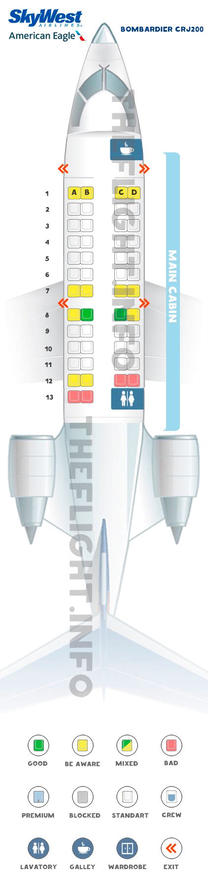 Seat map Bombardier CRJ-200 "SkyWest". Best seats in the plane