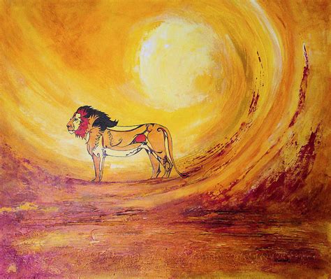 Lion Scorching Sun Painting by Helen Fleetwood