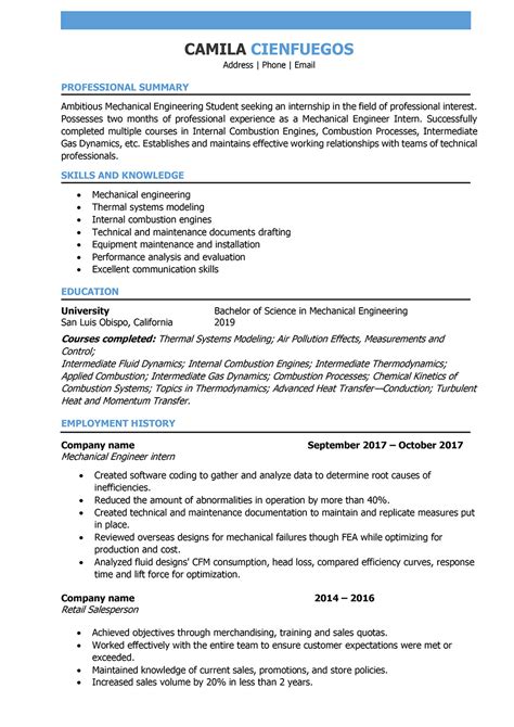 Sample Resume For Mechanical Engineering Student : 12 engineering ...