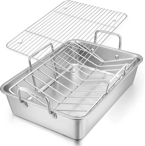 Amazon.com: Roasting Pan, E-far 16 x 11.5 Inch Stainless steel Turkey Roaster with Rack - Deep ...