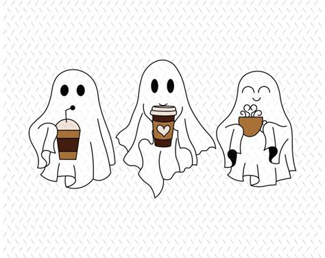 three ghost with coffee cups in their hands