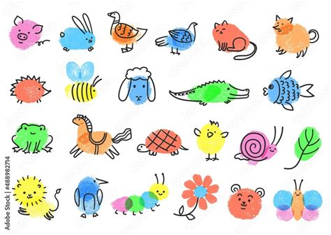 Vetor de Finger paint art game for kids, easy fingerprint animals. Childish drawing with ...