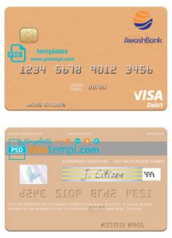 Ethiopia Awash International Bank visa debit card template in PSD ...