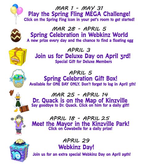 April Event Calendar | WKN: Webkinz Newz