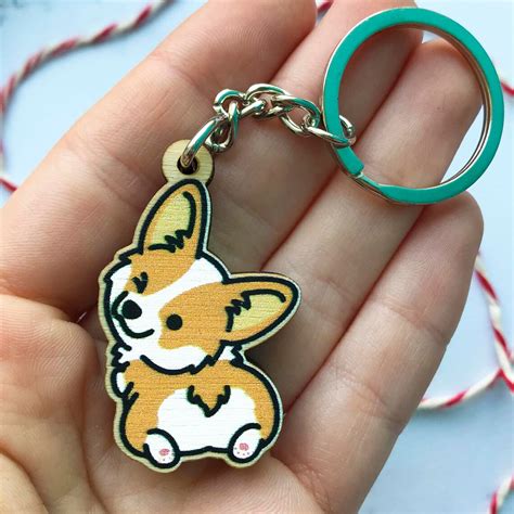 Wooden keychains and pin Little Corgi Brooch / Keyring Welsh | Etsy