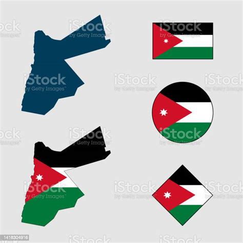 Vector Of Jordan Country Map Outline Silhouette With Flag Set Isolated On White Background Stock ...