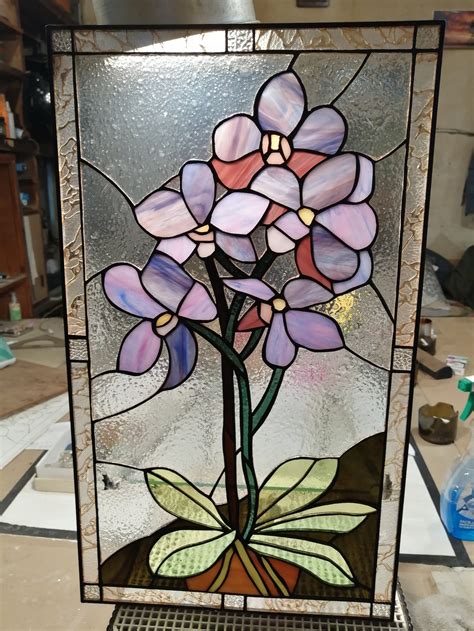 Purple Orchid Flower Stained Glass Panel Suncatcher - Etsy