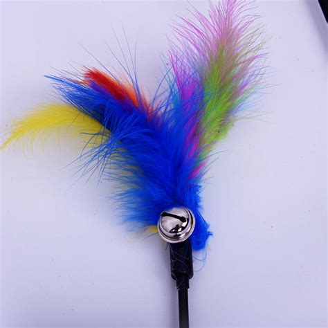 Colorful Feather Cat Toy with Big Bell, Feathers and Detachable Bell on ...