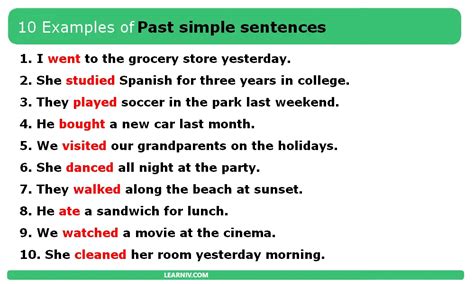 10 past simple sentences