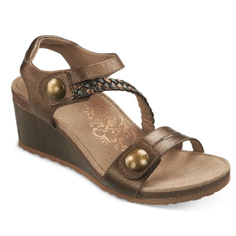 Aetrex Women's Naya Braided Quarter Strap Wedge Sandal Bronze | Laurie ...