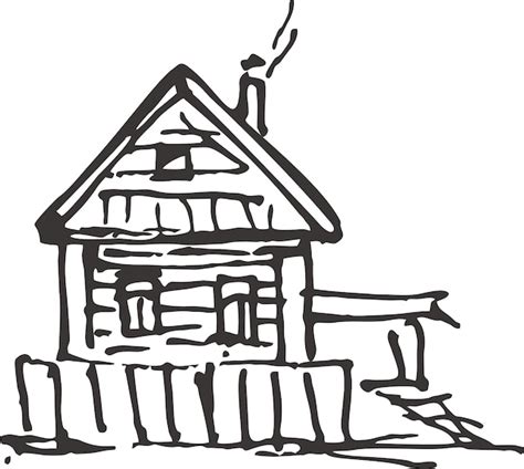 Premium Vector | Linear pen drawing of an old wooden house