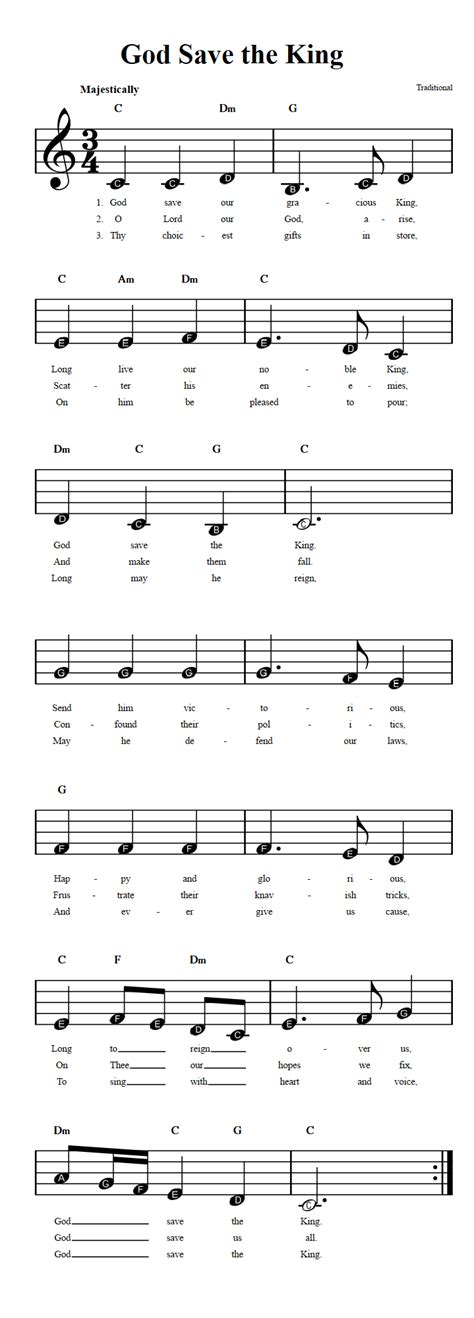 God Save the King: Beginner Sheet Music with Chords and Lyrics