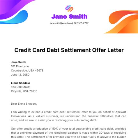 Free Credit Card Debt Settlement Offer Letter Template - Edit Online & Download | Template.net