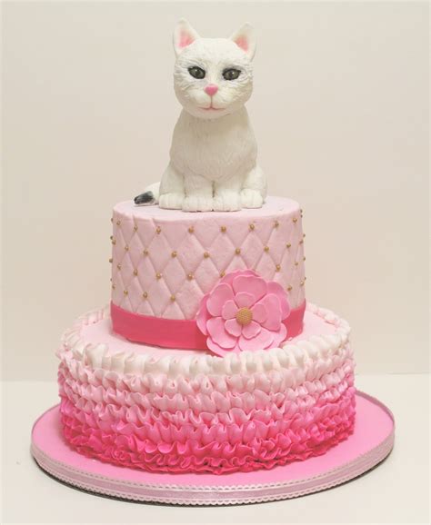 Cat Sculpted Cake With Ombre Pink - CakeCentral.com