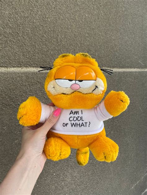 Vintage Garfield Plush Toy Made in Korea 1981, Garfield Plushie Soft Stuffed Cat in a White T ...