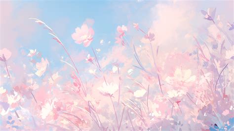 Flowers & Sky Pastel Desktop Wallpaper - Aesthetic Wallpapers 4K