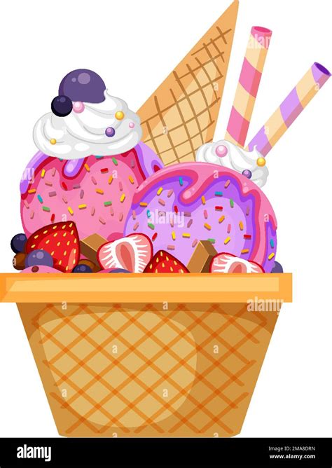 Strawberry ice cream wafer bowl with toppings illustration Stock Vector ...