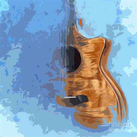 Acoustic Guitar Blue Background 5 Digital Art by Drawspots Illustrations