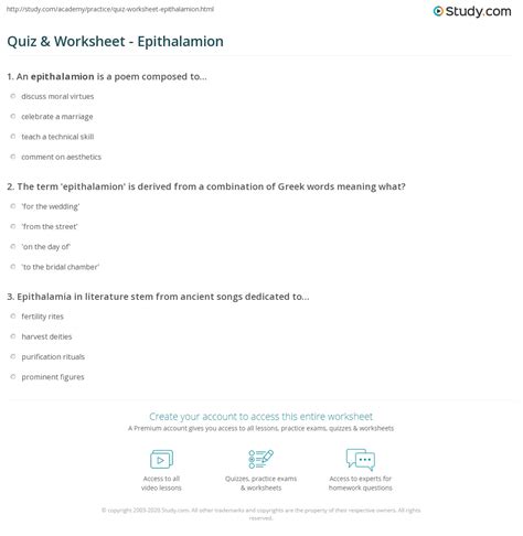 Quiz & Worksheet - Epithalamion | Study.com