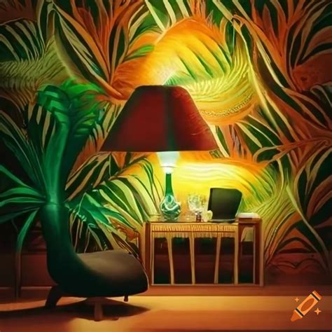 Tropical art deco bedroom on Craiyon