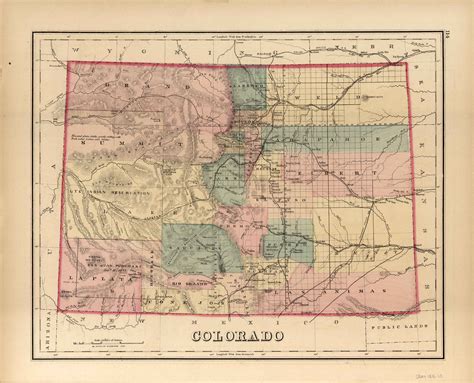 Gray's 1876 Map of Colorado - Art Source International