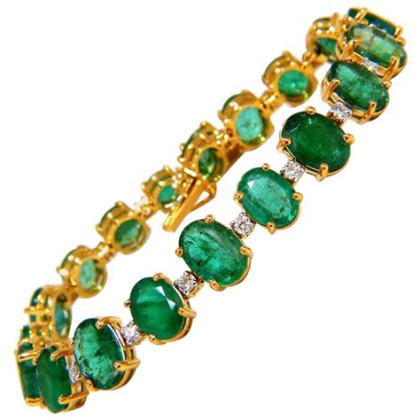 Emerald bracelet 27.42ct and .75ct diamonds classic tennis 14kt ...