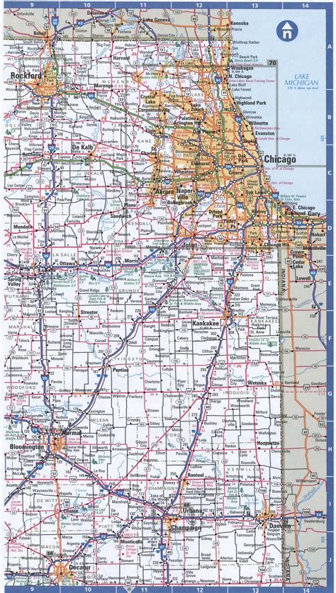 Map of Illinois Northern,Free highway road map IL with cities towns counties