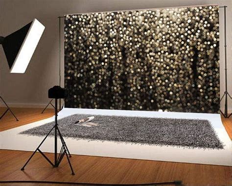 7x5ft (220x150cm) Gold Bokeh Spots Photography Backdrops Black Shiny B ...