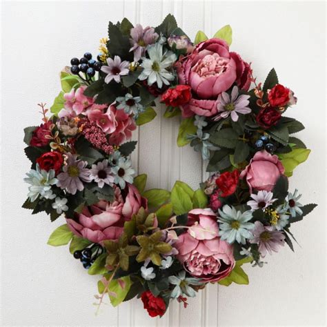 Artificial Peony Flower Wreath 16Inch Vintage Blooming Silk Peonies ...