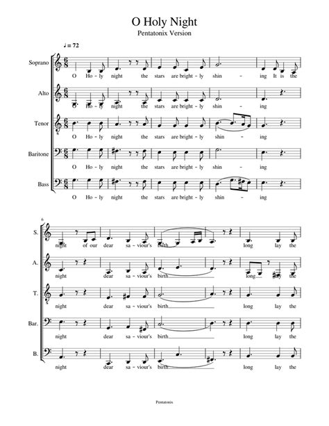 O Holy Night Pentatonix Version Sheet music for Soprano, Alto, Tenor ...